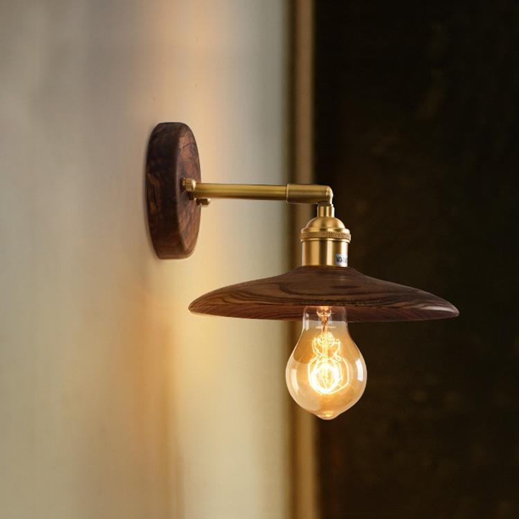复古北欧床小头壁灯 床头卧室带开关胡桃木色实木怀旧创意灯具