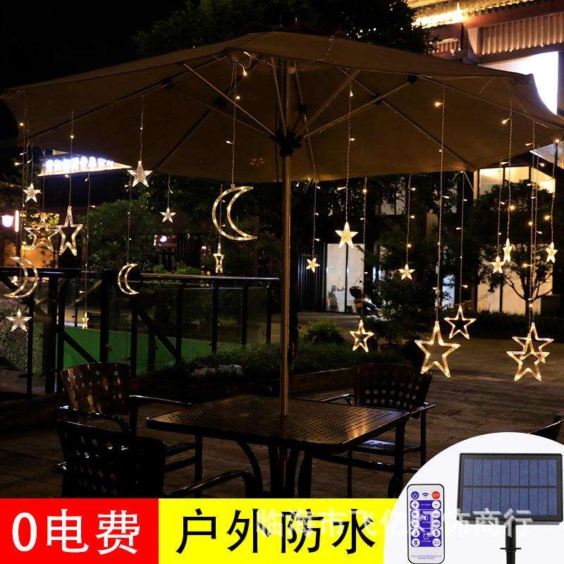 亚马逊爆款太阳能星月窗帘灯led星星灯串户外防水阳台庭院装饰灯