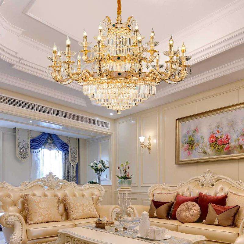 欧式客厅全铜吊灯奢华K9水晶彩贝餐厅灯中山灯饰别墅复式楼大厅灯