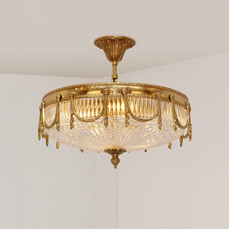 欧式别墅卧室阳台圆形灯具法式复古奢华玄关过道铜灯吸顶灯调光