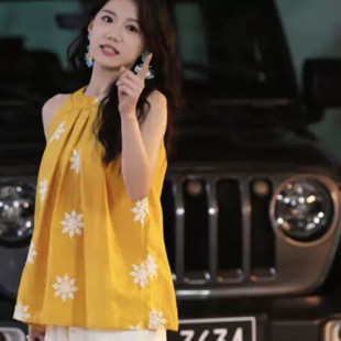 少夫人来自东北梁雯晶钱小卉同款黄色无袖挂脖法式绣花海背心上衣