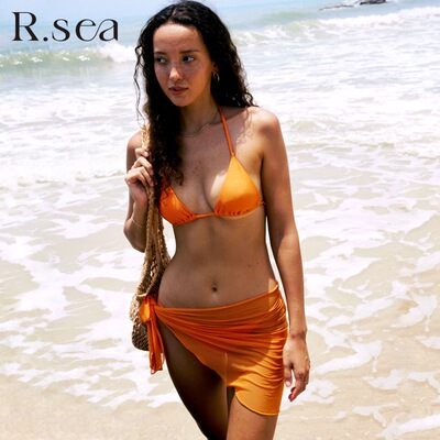橙色比基尼三件套细闪挂脖