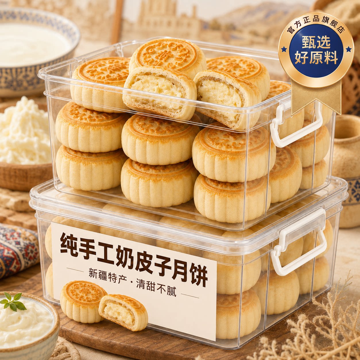 奶皮子月饼新疆特产手工月饼奶豆腐酸奶新疆糕点中秋节送礼奶制品