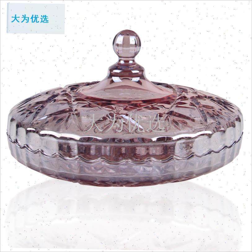 式创意客厅水晶玻璃水果盘干果盘分格带盖水P果盘零食坚果干果盒.