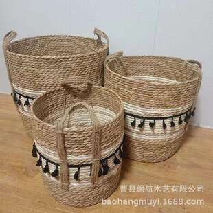 北欧蒲草编织花篮家居客厅盆栽花盆摆件草编花筐脏衣篓玩具收纳筐