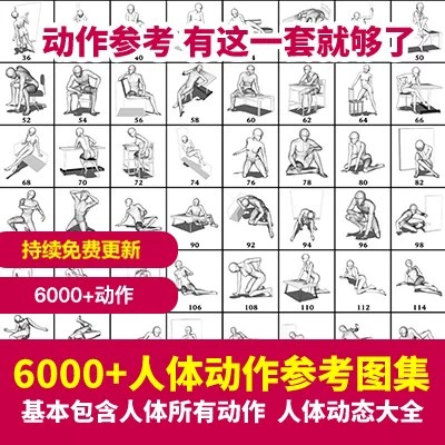绘画多角度学习人体动作姿势参考设计素材/源文件