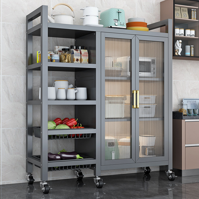 厨房新款落地置物架碗盘柜碗碟多功能家用微波炉果蔬菜篮子收纳柜