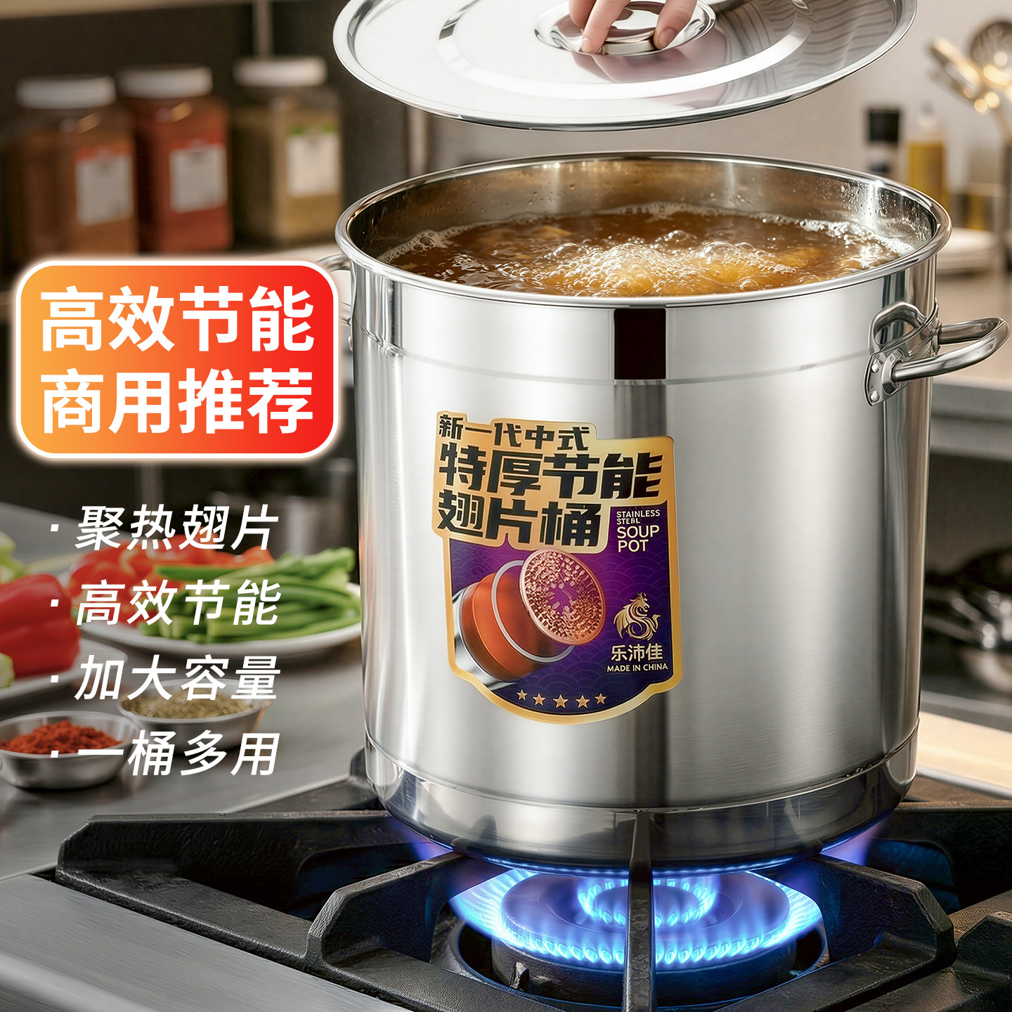 翅片节能高锅加厚不锈钢桶圆桶商用特厚卤水肉专用锅圆桶高锅汤锅