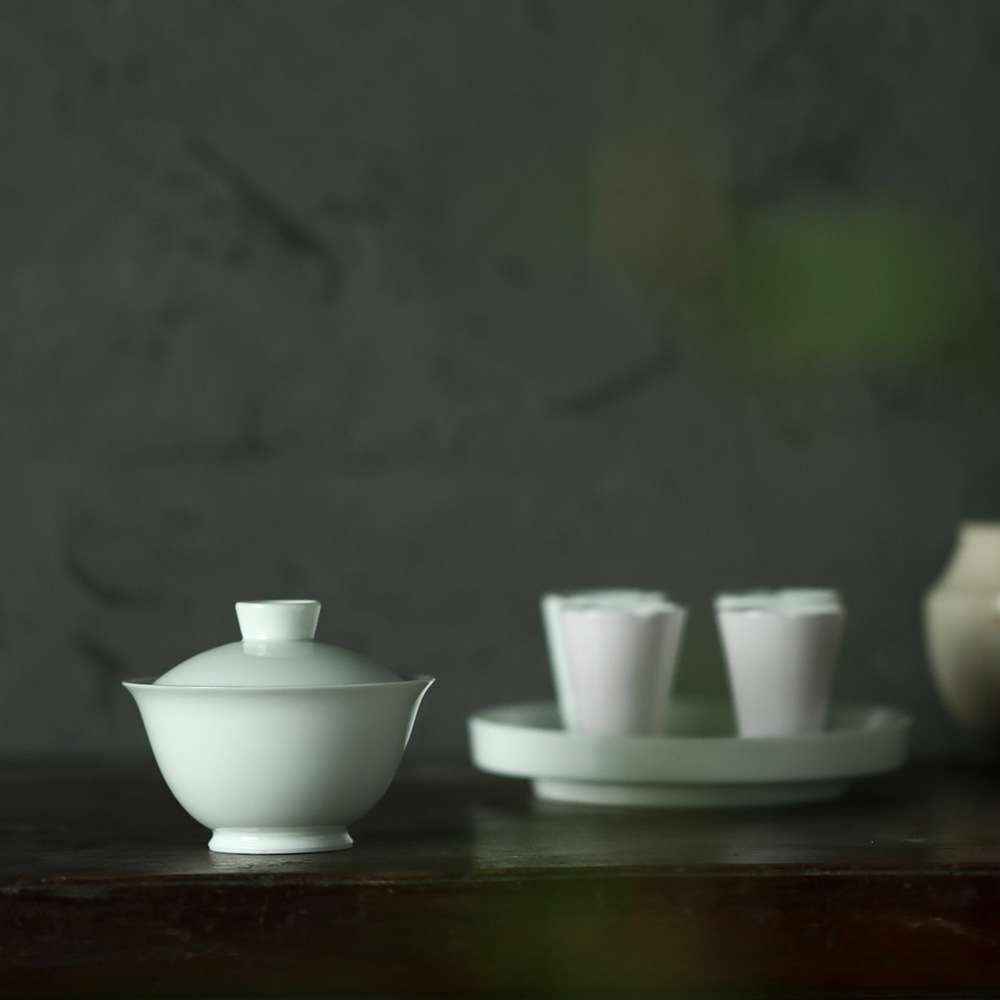 景德镇玉泥瑕不掩瑜系列二才不烫手宽口家用泡茶盖碗泡茶碗140ml