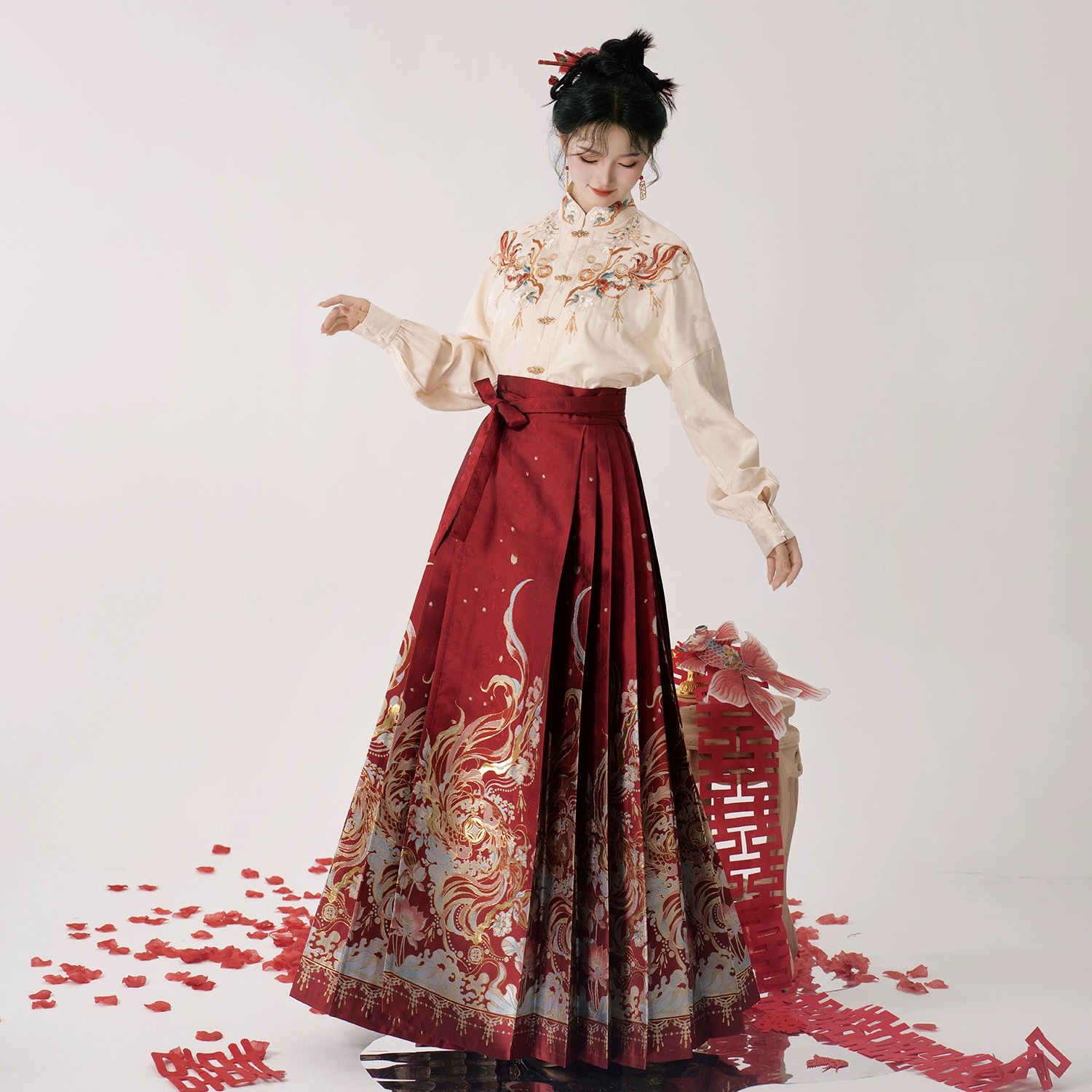 半木尧喜结莲鲤原创马面裙汉服套装女敬酒订婚服2025春季新款上衣