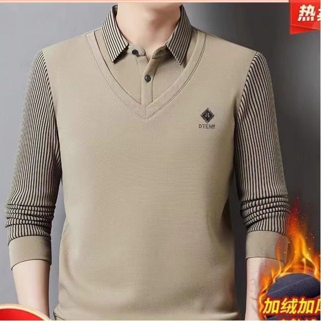 现货保暖假两件卫衣加绒加厚品质男装2025秋冬男士T恤长袖POLOs衫