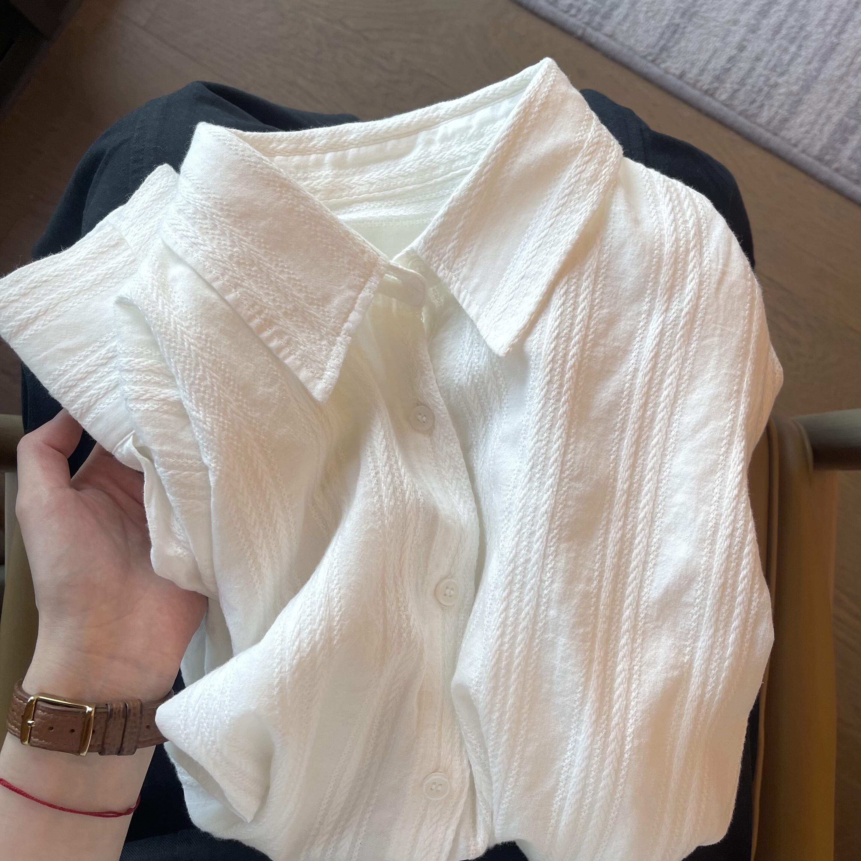 韩系简约polo翻领长袖衬衫外套女春夏季宽松慵懒基本百搭开衫衬衣