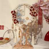 团扇新娘结婚diy材料高级手工婚扇婚礼中式 成品喜扇双面秀禾扇子