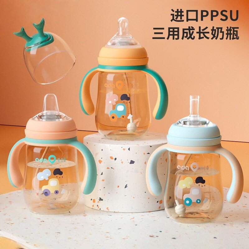 布朗博士宽口径PPSU耐摔奶瓶大宝宝鸭嘴吸管杯奶瓶一瓶三用1岁上