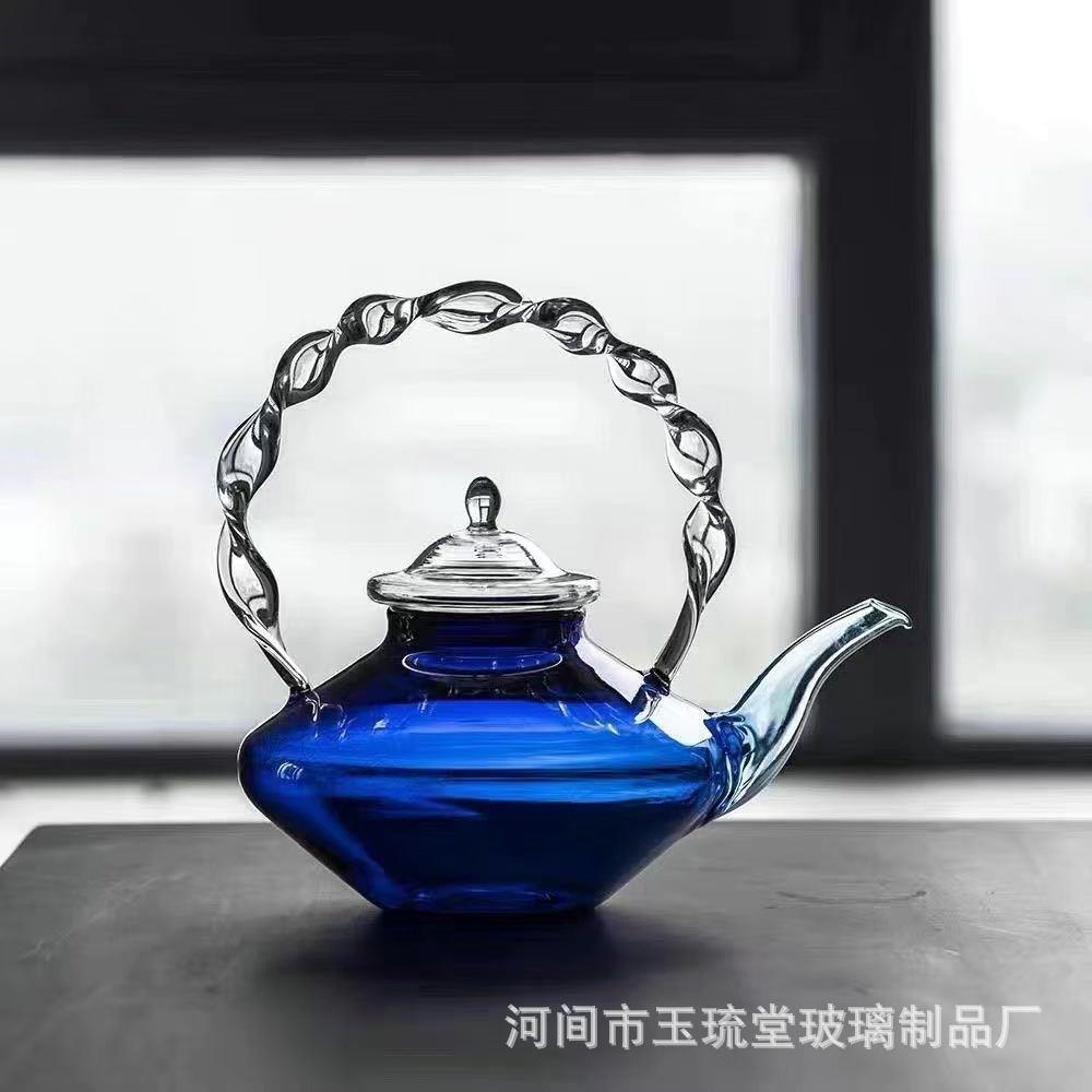 围炉煮茶器玻璃茶壶蝴蝶纽盖花草壶提梁壶耐热办公室泡茶煮茶壶