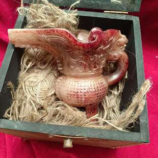 仿古玉器高古玉爵杯玉雕摆件带箱老物件古玩古董客厅装饰厂家