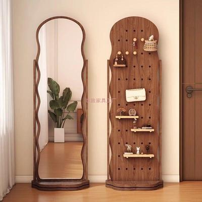 洞洞板穿衣镜衣帽架一体镜子可旋转全身落地镜女生家用卧室试衣镜