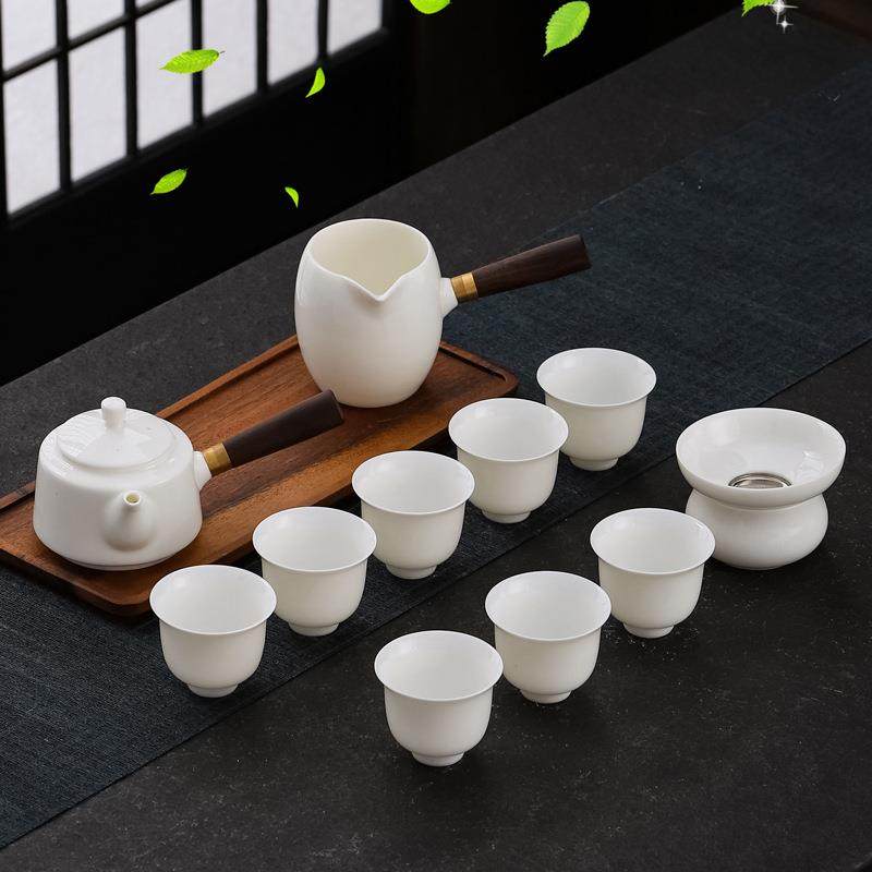 德化羊脂玉陶瓷茶具套装现代简约家用办公室泡茶侧把壶