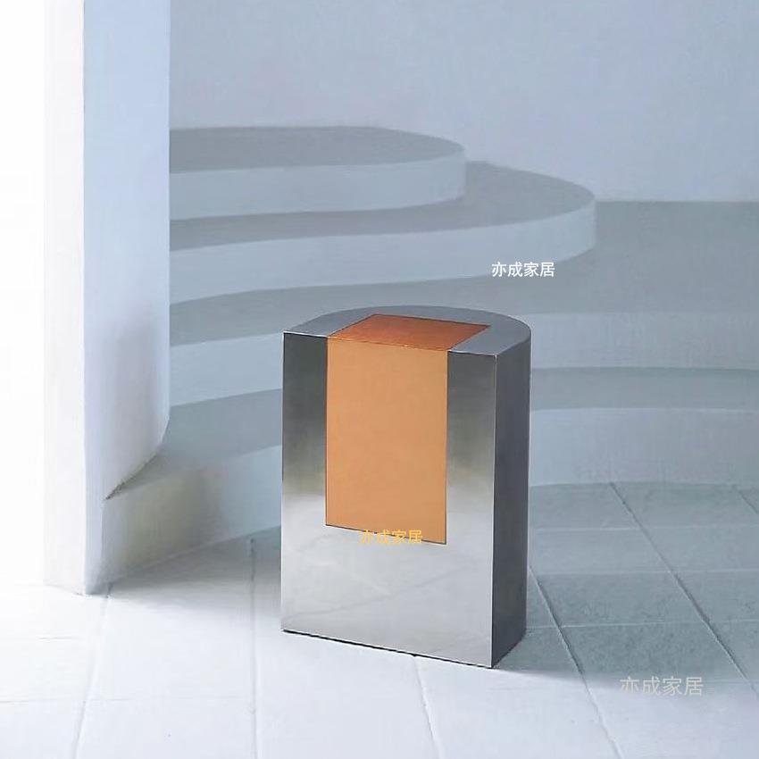 现代简约几何轻奢不锈钢边几软装设计师别墅样板房艺术家居角几