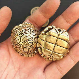 黄铜乌龟甲壳解压五帝三才手把件铜钱镇纸卦做旧手盘文玩爻网红