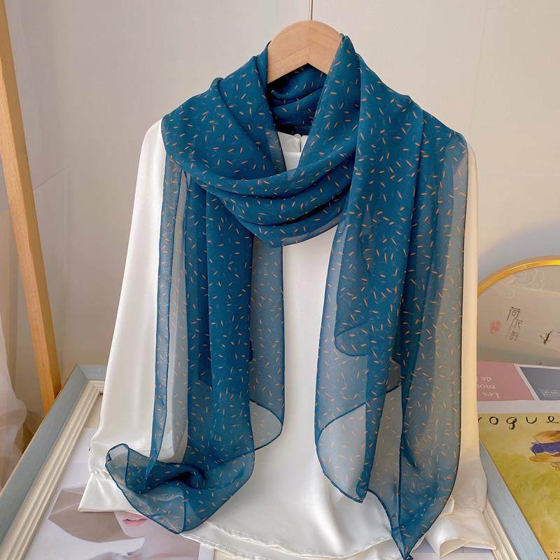 柔软雪纺丝巾女秋季妈妈纱巾乔其纱围巾长版春秋纱巾百搭薄款披肩