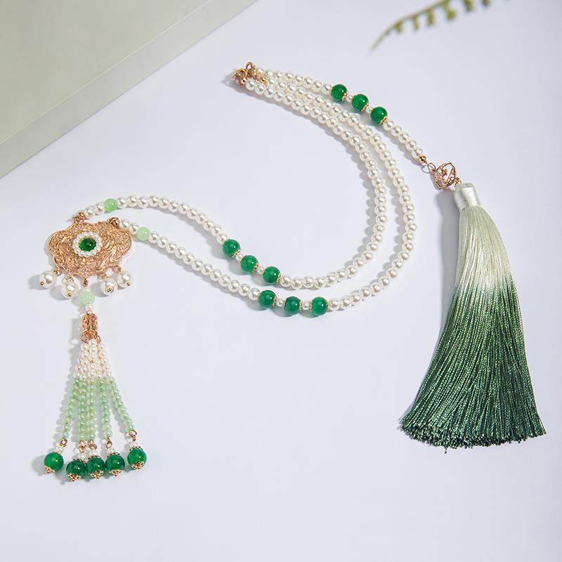 【凤求凰】晚明风绿色背云压襟长璎珞汉服旗袍国风马面裙配饰女