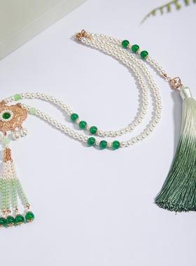 【凤求凰】晚明风绿色背云压襟长璎珞汉服旗袍国风马面裙配饰女