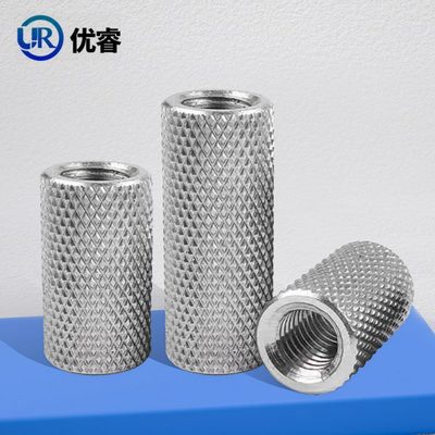 304不锈钢加长圆柱滚花螺母手拧网纹链接调节螺帽M4M5M6M8M10M12