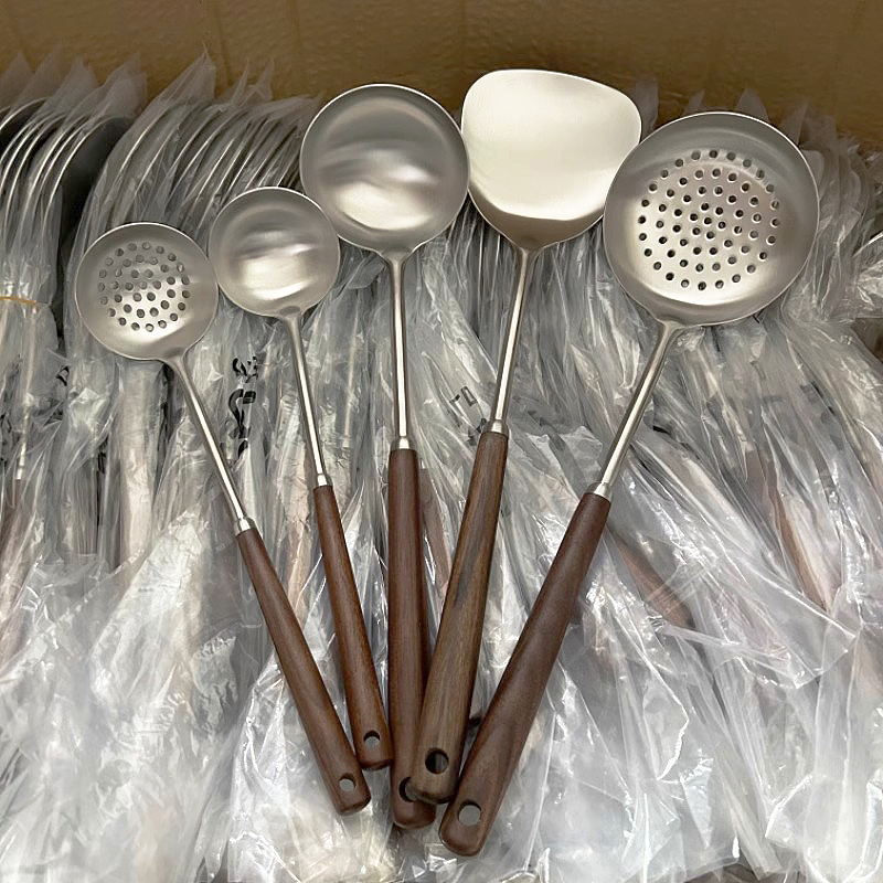 中古风不锈钢锅铲套装304胡桃实木手柄不粘锅专用家用炒菜汤漏勺