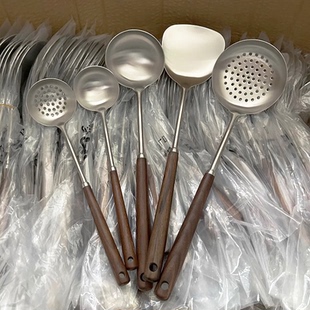 中古风不锈钢锅铲套装304胡桃实木手柄不粘锅专用家用炒菜汤漏勺