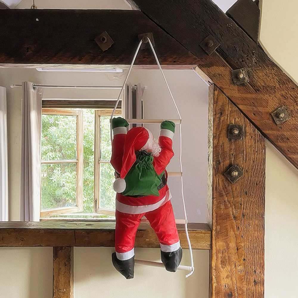 圣诞节装饰爬梯老人室外氛围感布置店铺装扮可爱玩偶壁挂爬绳娃娃