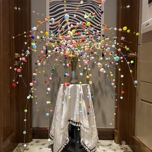 圣诞节居家氛围感布置树枝柳条装饰毛球摆件仿真烟花手工diy材料