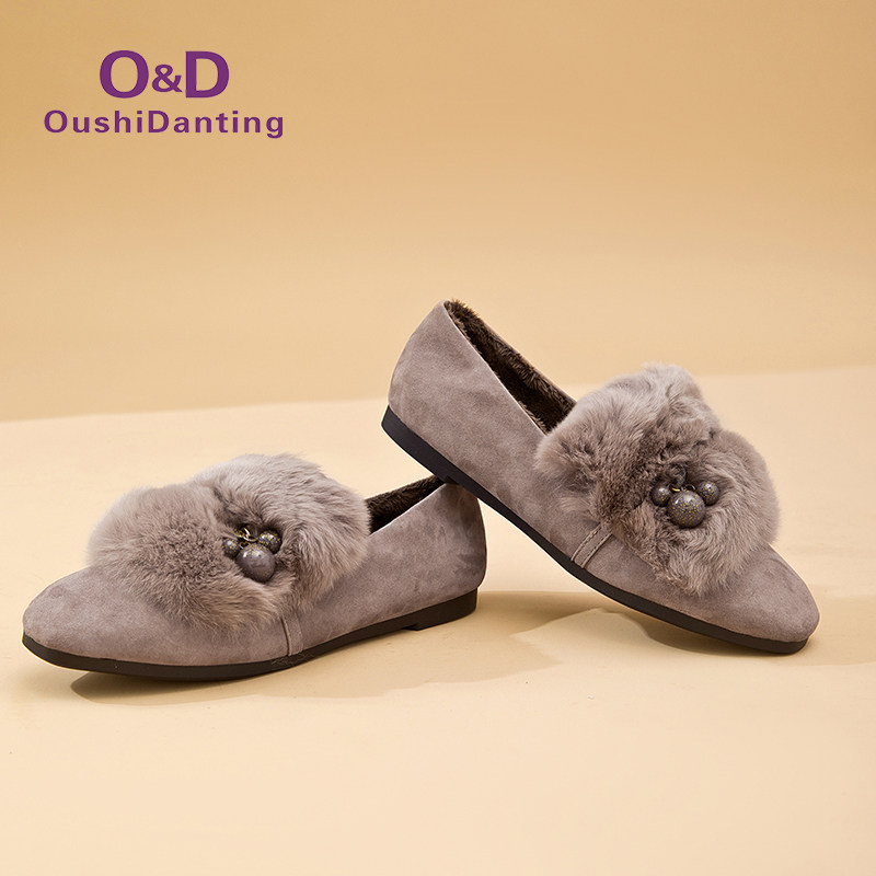 【兔毛羊皮】OD欧诗丹婷加绒毛毛鞋女2025秋冬新品商场同款豆豆鞋,女鞋,乐福鞋（豆豆鞋）,淘宝优惠券,粉丝福利购,淘宝优惠卷