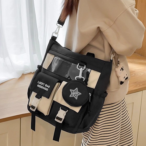 手提包男大容量单肩斜挎包初中生高中学生上课补习补课拎书手提袋