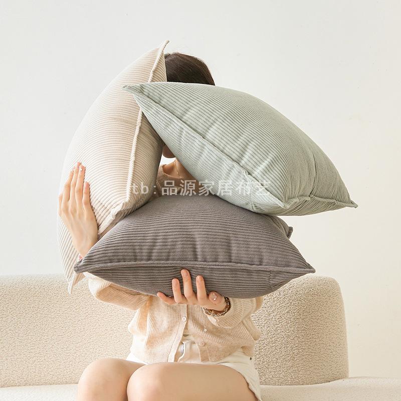 纯色条绒腰枕靠枕套灯芯绒飘窗抱枕套现代ins风客厅沙发靠垫含芯