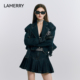 LAMERRY 朗美睿藏蓝静奢风宽肩牛仔外套重工美式 复古减龄配：胸针