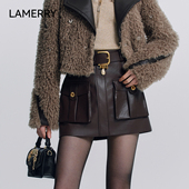 朗美睿 金靖同款 黑 LAMERRY 棕色皮短裙工装 脊线分割25秋冬新