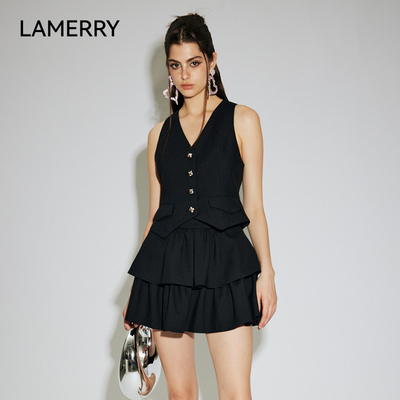 LAMERRY/朗美睿黑色V领马甲女洋气时髦百搭显瘦马夹2025春夏新款