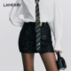 高雅华丽2025新款 LAMERRY 朗美睿黑色亮片拼皮小短裙金属钻饰修身