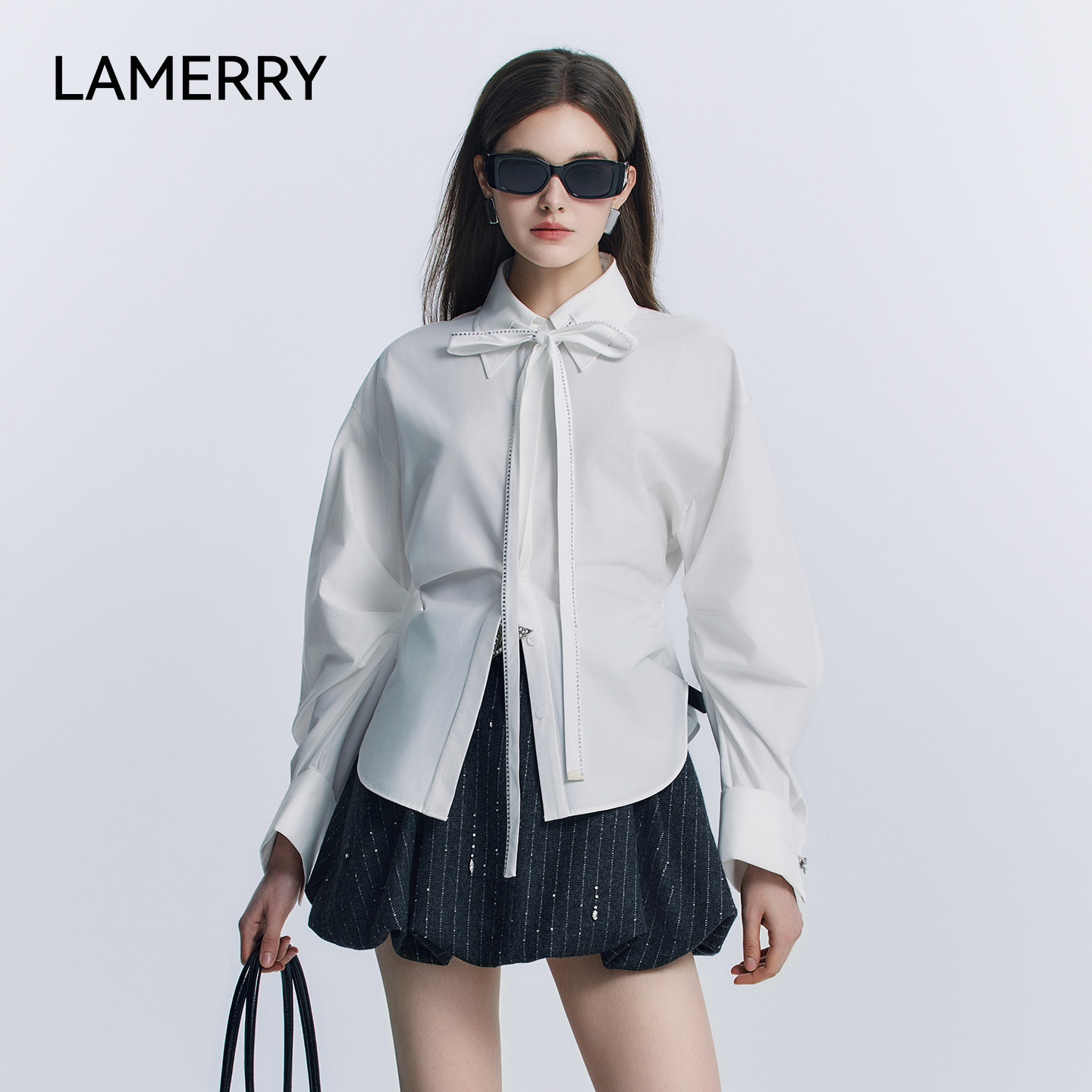 LAMERRY/朗美睿白色收腰系带衬衫配：领带慵懒松弛感显瘦百搭新款,女装/女士精品,衬衫,淘宝优惠券,粉丝福利购,淘宝优惠卷