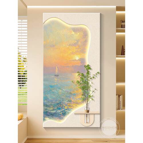 奶油风led灯入户玄关装饰画走廊过道挂画壁画现代高级感立体砂岩