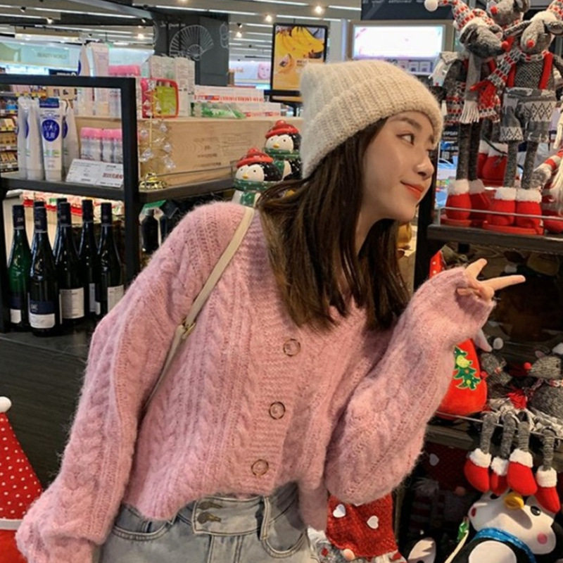 法式小众毛衣女秋冬复古日系慵懒风宽松设计感针织开衫外套女上衣