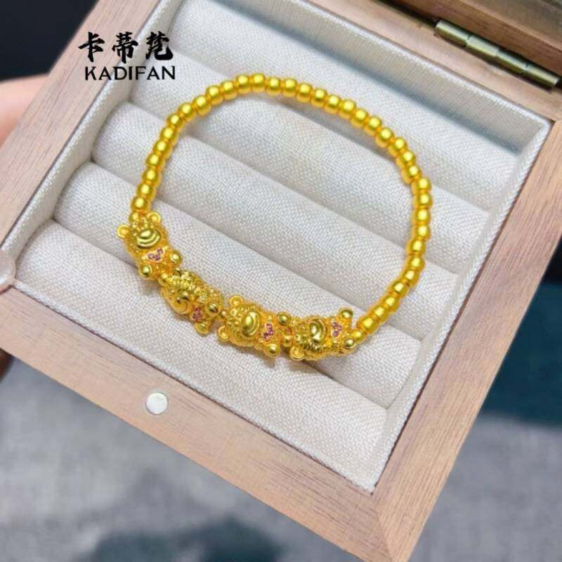 小红书爆款古法黄金色草莓熊diy手链女设计款可爱小熊转运珠手串