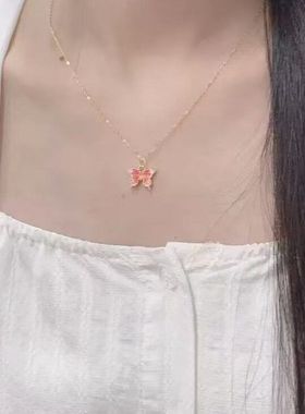 铜镀金新中式珐琅蝴蝶项链黄金女 纯金吊坠新款挂坠送女友礼物批