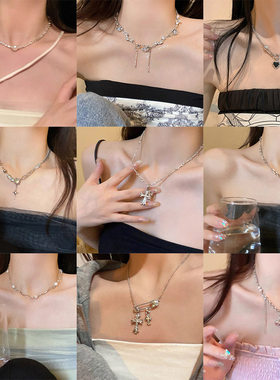 不规则珍珠镶钻流苏项链小众气质通勤配饰个性高级感饰品女