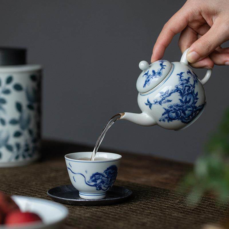 青花釉里红小茶壶复古泡茶壶
