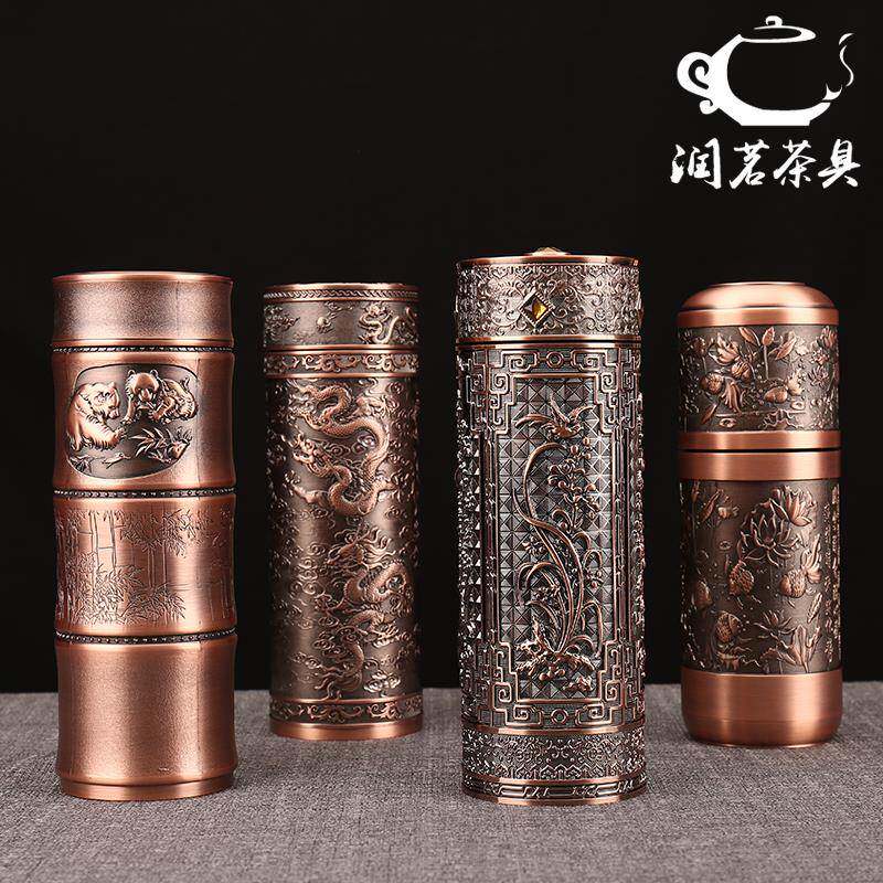 紫铜保温杯纯铜茶杯车载旅行补铜水杯带滤网心经九龙杯百福泡茶杯