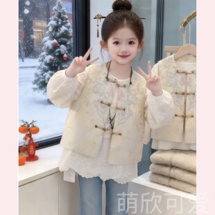 女童国风马甲2026春秋款小女孩新中式唐装提花盘扣背心坎肩洋气
