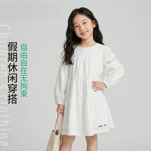女童白色公主裙2026春季新款儿童棉布亲肤薄款连衣裙蕾丝甜美长裙