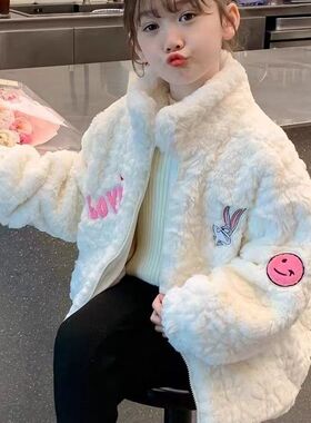 女童秋冬装外套2025新款儿童冬季加绒加厚水貂绒羊羔毛毛毛上衣潮